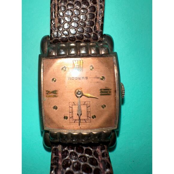 VINTAGE 1940\'s ROGERS ART DECO WATCH ORIGINAL DIAL WIND UP WORKING main image 9